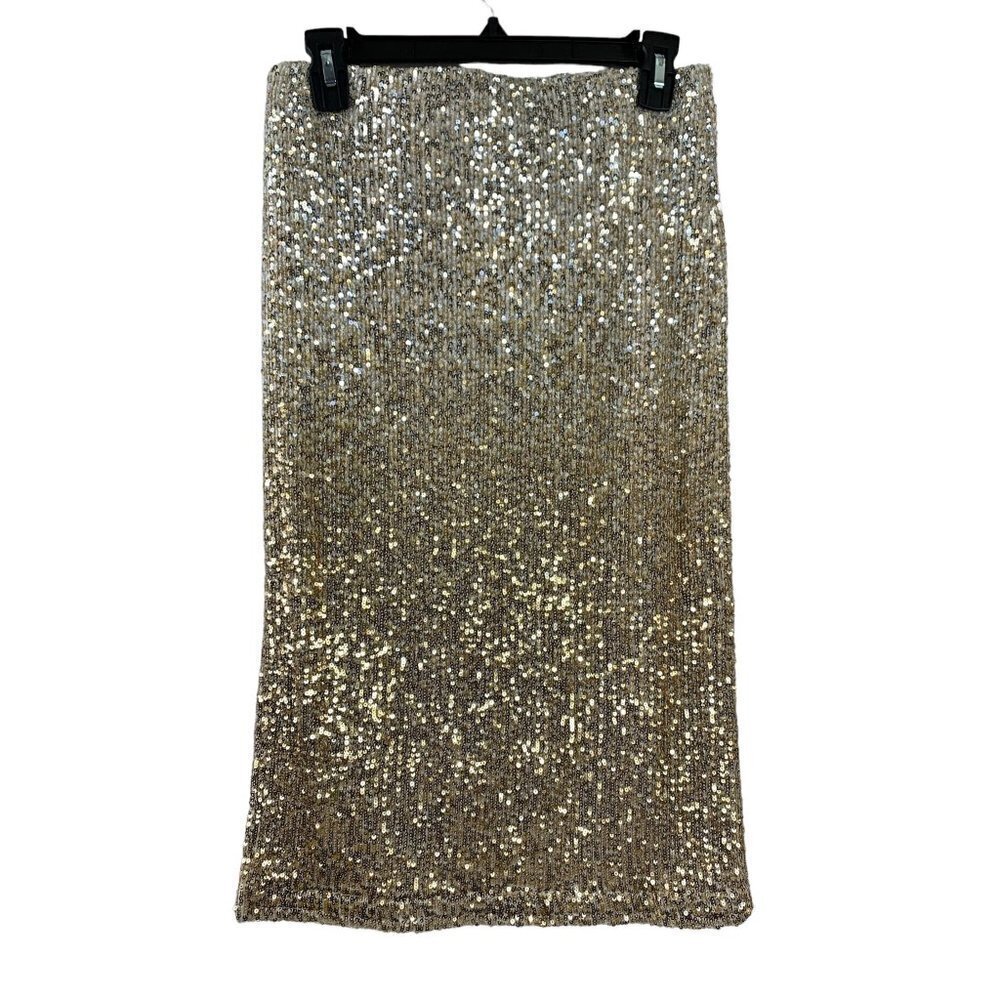 Chelsea & Violet Women's Mid Length Gold Sequin Skirt - Picture 2 of 7